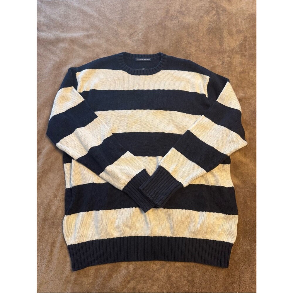 BRANDY MELVILLE Navy and Cream Striped Sweater - one size
